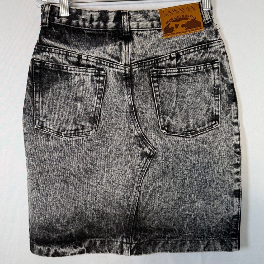 Lawman Vintage Acid Wash Denim Mini Skirt Women's Size 13 High Waist - Picture 2 of 8